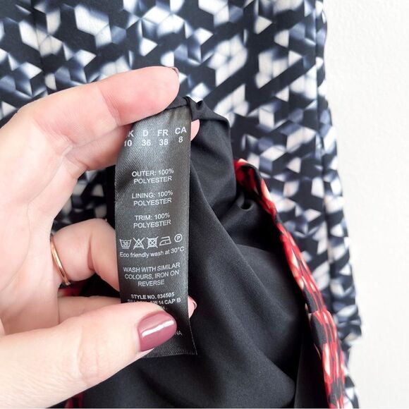 PLANET Shift Dress Black Grey White Red Border Pattern Rear Zip Lined Women's 8 - Picture 5 of 8